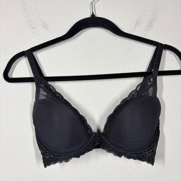 Natori 32D Feathers Plunge Bra Black Lace Underwired Padded Adjustable Strap - Picture 3 of 10